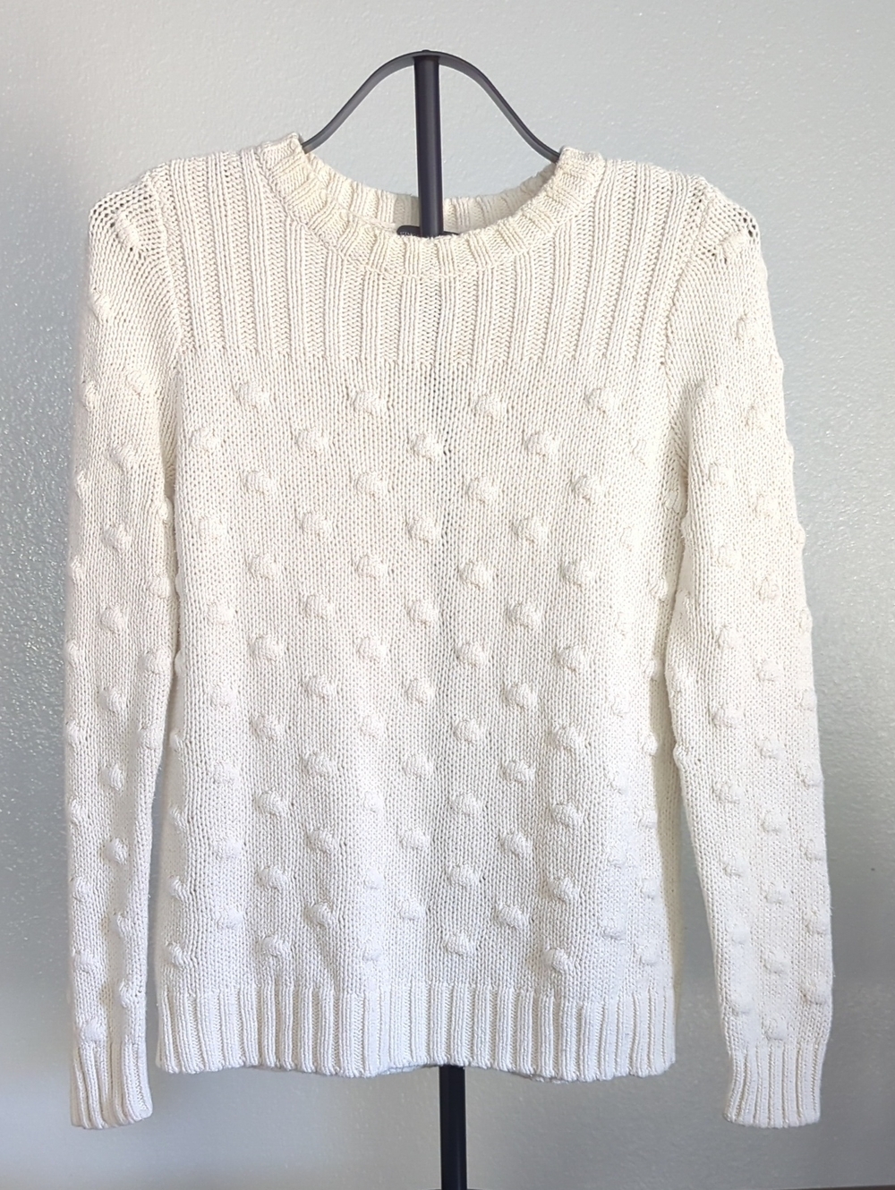 Vince Camuto Popcorn Stitch Cotton Crew Neck Sweater in White Size Small